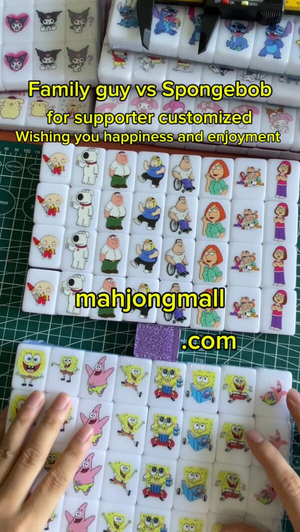 (Family Guy vs SpongeBob) XL Seaside Escape Mahjong Tiles Game Customized Set, Tiktok Viral ASMR Funny Game For Any Age Two Players Puzzle Board Party Game Gift