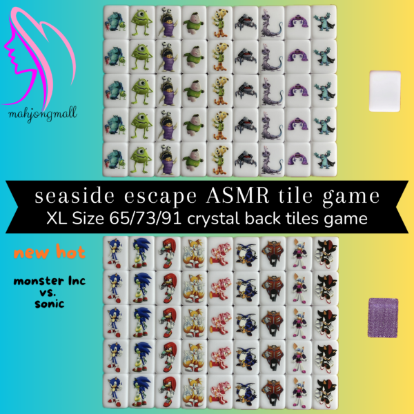 (Monster lnc vs Sonic) XL Seaside Escape Mahjong Tiles Game Customized Set, Tiktok Viral ASMR Funny Game For Any Age Two Players Puzzle Board Party Game Gifts