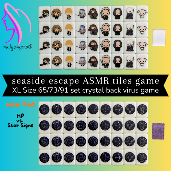 (HP vs Star signs) XL Seaside Escape Mahjong Tiles Game Customized Set, Tiktok Viral ASMR Funny Game For Any Age Two Players Puzzle Board Party Game Gift
