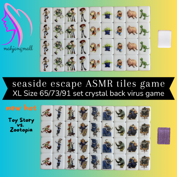 (Toy Story vs Zootopia) XL Seaside Escape Mahjong Tiles Game Customized Set, Tiktok Viral ASMR Funny Game For Any Age Two Players Puzzle Board Party Game Gifts