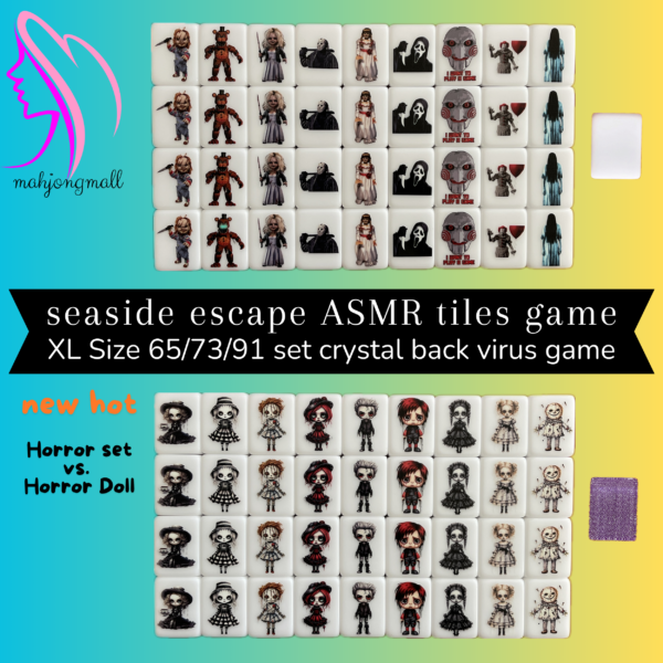 (Horror set vs Horror Doll) XL Seaside Escape Mahjong Tiles Game Customized Set, Tiktok Viral ASMR Funny Game For Any Age Two Players Puzzle Board Party Game Gift