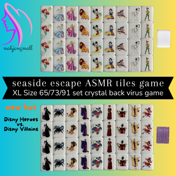 (Disny Heroes vs Disny Villains) XL Seaside Escape Mahjong Tiles Game Customized Set, Tiktok Viral ASMR Funny Game For Any Age Two Players Puzzle Board Party Game Gifts