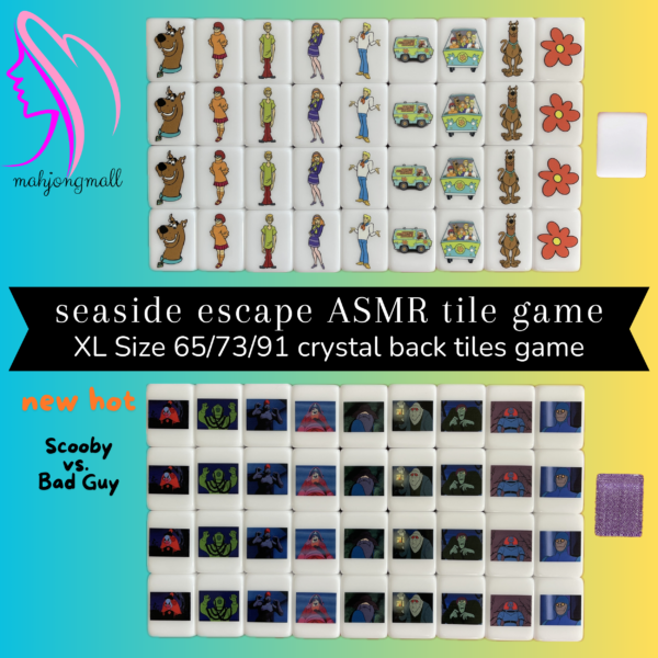 (Scooby vs Bad Guy) XL Seaside Escape Mahjong Tiles Game Customized Set, Tiktok Viral ASMR Funny Game For Any Age Two Players Puzzle Board Party Game Gifts