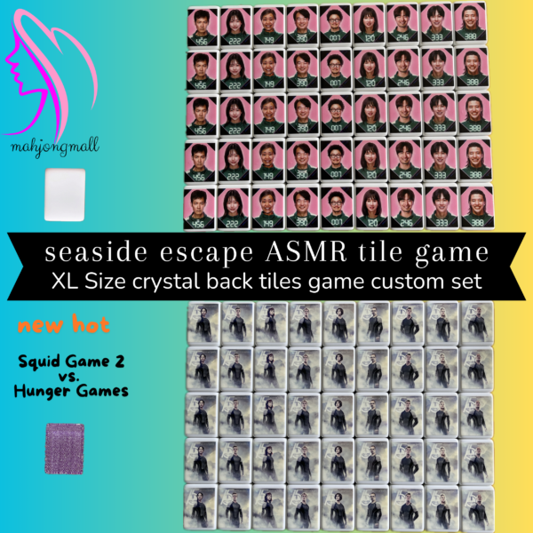 (Squid Game2 vs Hunger Games) XL Seaside Escape Mahjong Tiles Game Customized Set, Tiktok Viral ASMR Funny Game For Any Age Two Players Puzzle Board Party Game Gifts