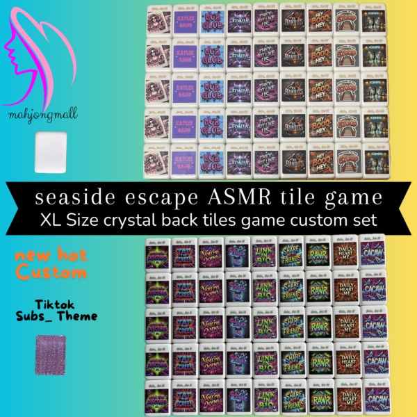 (Tiktok Subs_ Theme) XL Seaside Escape Mahjong Tiles Game Customized Set, Tiktok Viral ASMR Funny Game For Any Age Two Players Puzzle Board Party Game Gifts