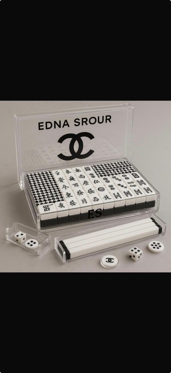 Custom-engraved Chanl-themed American Mahjong Set for Ronni. Customized box and mahjong accessories. All costs included.