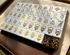 01_leopard-american-mahjong-set Luxury Leopard American Mahjong Set, 1.2'' 160 Engraved Tiles, Black Gold Mahjong Gift